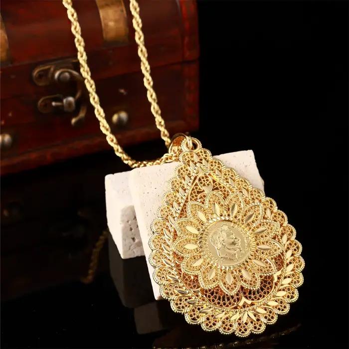 1 collier pour femme arabe, en forme de fleur sculptée, cadeau de bijoux pour Banquet de mariage