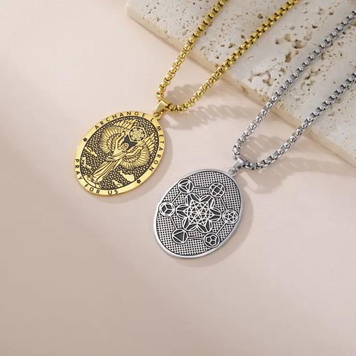 Colliers religieux rétro pour femmes et hommes, pendentif archange Metatron, amulette du patron, médaille, bijoux religieux