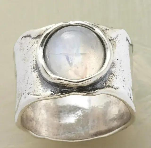 Bague en pierre de lune ronde vintage pour femme bijou personnalisable en argent sterling occasion mariage cadeau élégant pour femmes occasions spéciales
