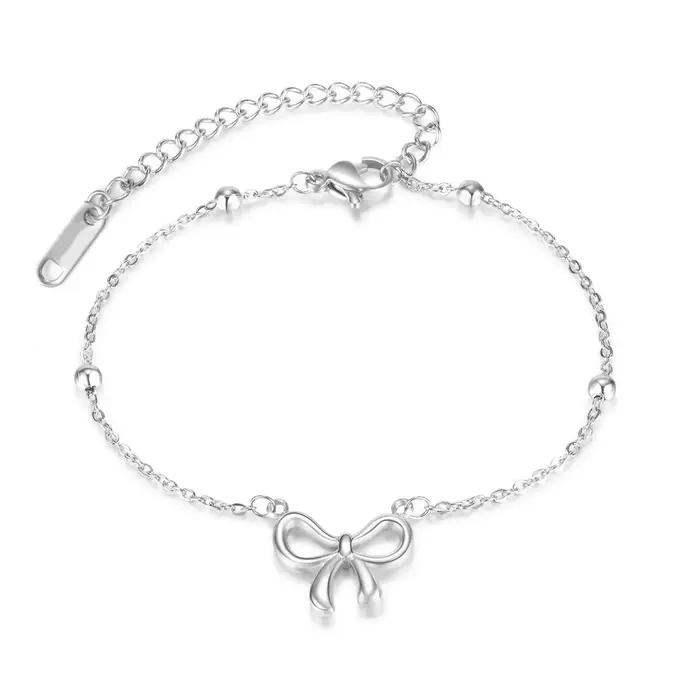 Bracelet à nœud papillon élégant pour femmes et filles, chaîne de perles, bijoux en acier inoxydable, cadeaux