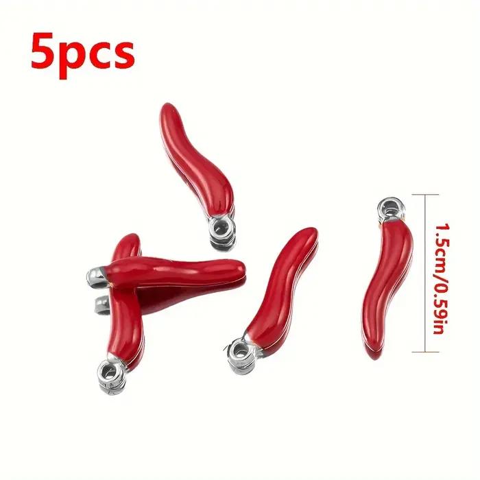 Collier pendentif en acier inoxydable plaqué or en forme de piment rouge 5 pièces accessoire pour bracelet boucle d'oreille porte-clés DIY bijoux occasions spéciales femmes