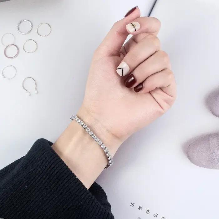 Ventes chaudes couleurs S925 Bracelets en argent Sterling zircone femmes mode Simple fiançailles bijoux de mariage 4mm largeur Couple cadeaux