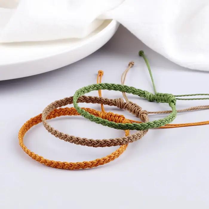 Bracelets bohème en fil de cire tissé à la main pour femmes et hommes, tressés à la main, à breloques réglables, bijoux d'amitié