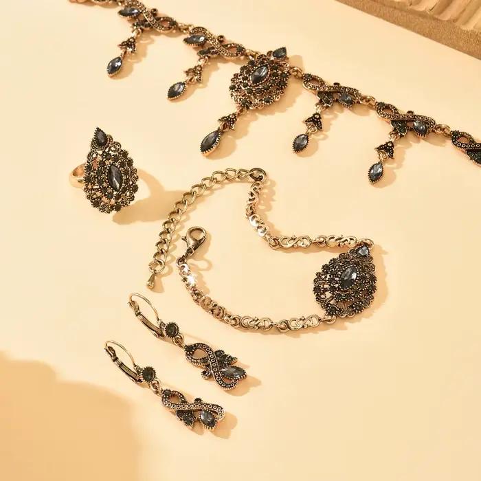 Bijoux de mariage en cristal, ensemble de bijoux en Bronze arabe, cadeau de mariée, mode algérienne, collier, boucles d'oreilles, Bracelet, bague