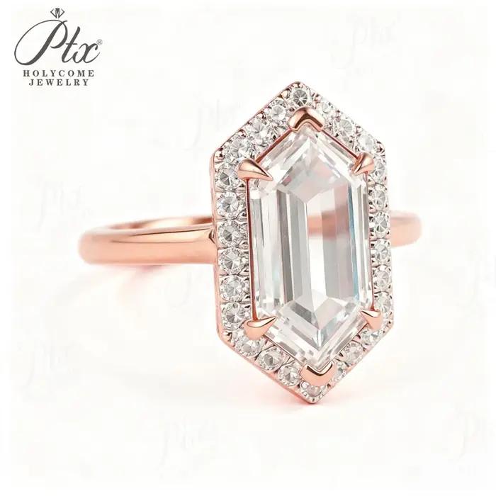 Bague bouclier Moissanite diamant rubis saphir hexagone 925 alliance en argent sterling bijoux pour femme Cadeaux
