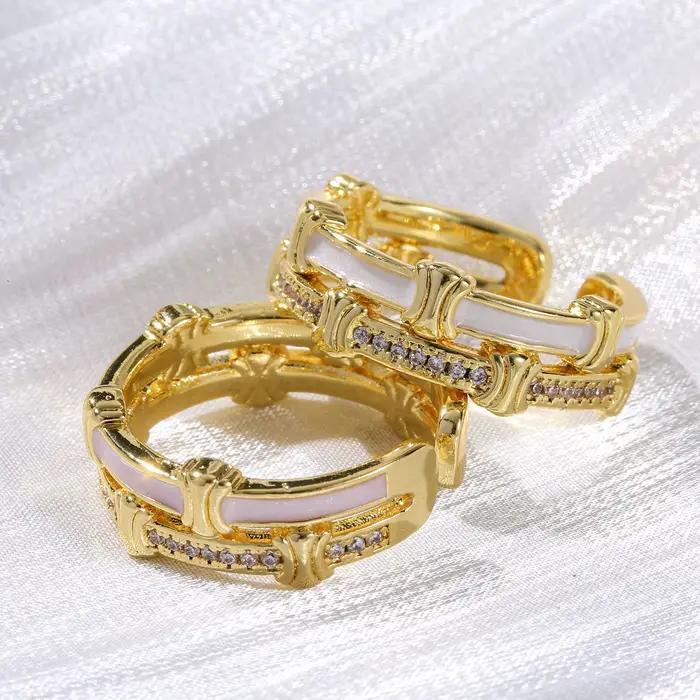 Bague ouverte ajustable dorée avec incrustation d'émail et zircon synthétique pour femmes, alliance de mariage, bijou élégant et tendance, cadeau pour occasions spéciales