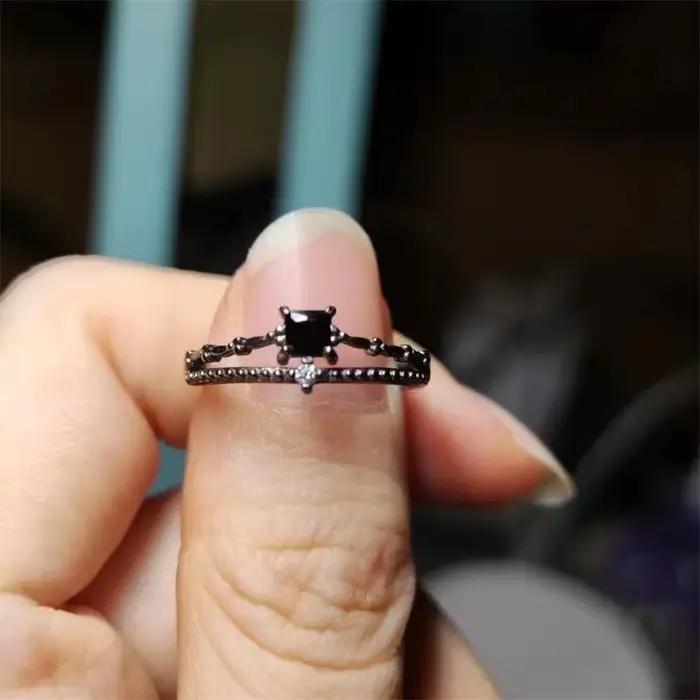Bague de mariage en Zircon noir incrusté, amour et espace profond, Sylus, même Style, couleur argent