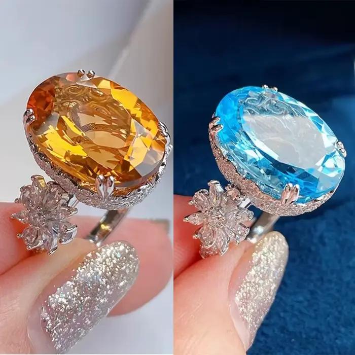 Bague en argent sterling 925 avec diamant champagne pour femmes, engagement, cérémonie, luxe, bijoux classiques, occasions spéciales