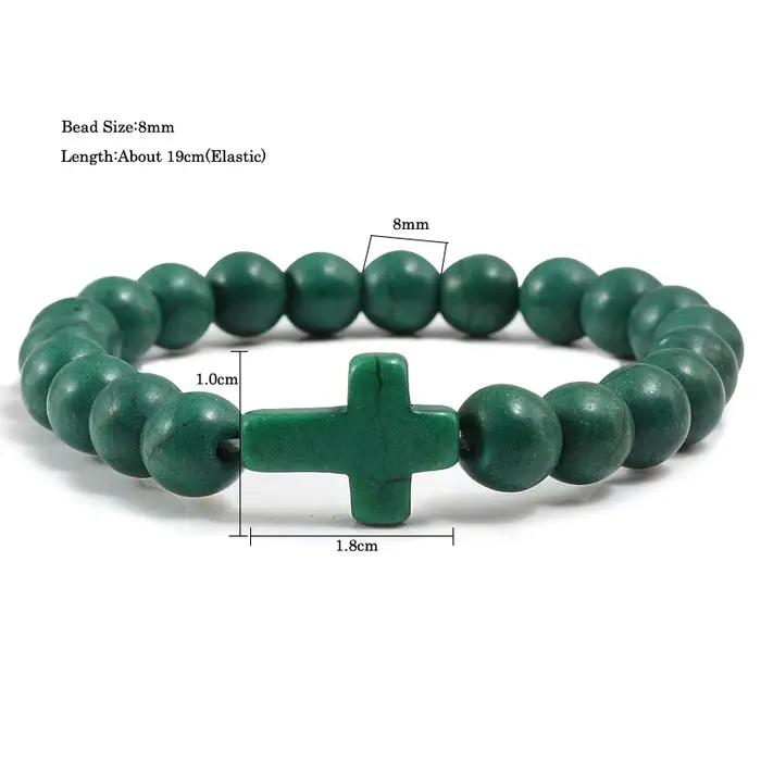 Bracelets de mode en pierre naturelle avec breloque croix de Jésus