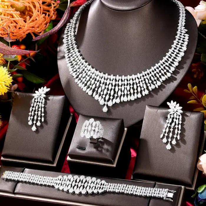 Ensemble de bijoux GODKI en oxyde de zirconium pour mariage et occasions spéciales femme bracelet bague collier boucles d'oreilles élégants