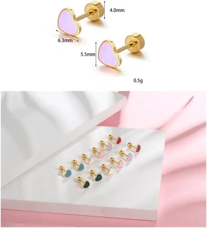 Boucles d'oreilles coeur amour en titane pour femmes filles plaqué or 14 carats hypoallergénique mignon Cartilage Tragus vis arrière oreille post-sensible
