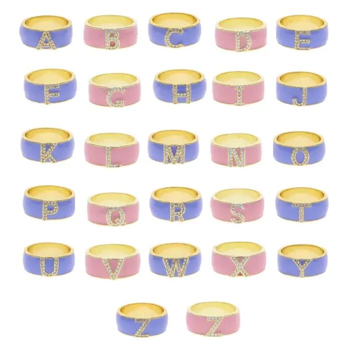 Bague personnalisable en émail bleu rose avec 26 lettres alphabet pour femmes, tracker d'humeur, cadeau d'engagement, mariage, occasions spéciales