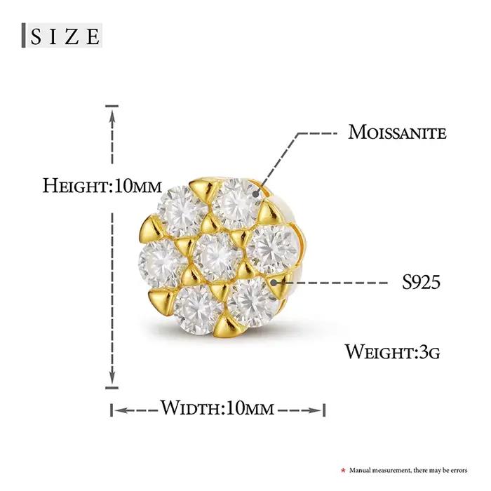 Boucles d'oreilles rondes Moissanite Dimond D Document pour femmes et hommes, argent regardé 925, mode exquise, oreille Rotterdam, bijoux de mariage, cadeau
