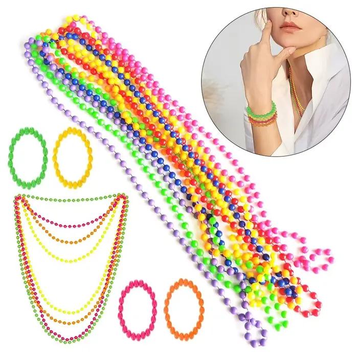 Ensemble collier et bracelet de perles connectées, néon coloré, chaîne de perles, breloque bohème, tour de cou structurels ent, 4 pièces, 8 pièces