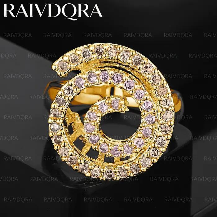 Bague incurvée en zircone rose plaquée or 18 carats, 8 tailles, pour femmes, bijoux à la mode, charme Vintage Grace, cadeaux nobles pour fête d'anniversaire