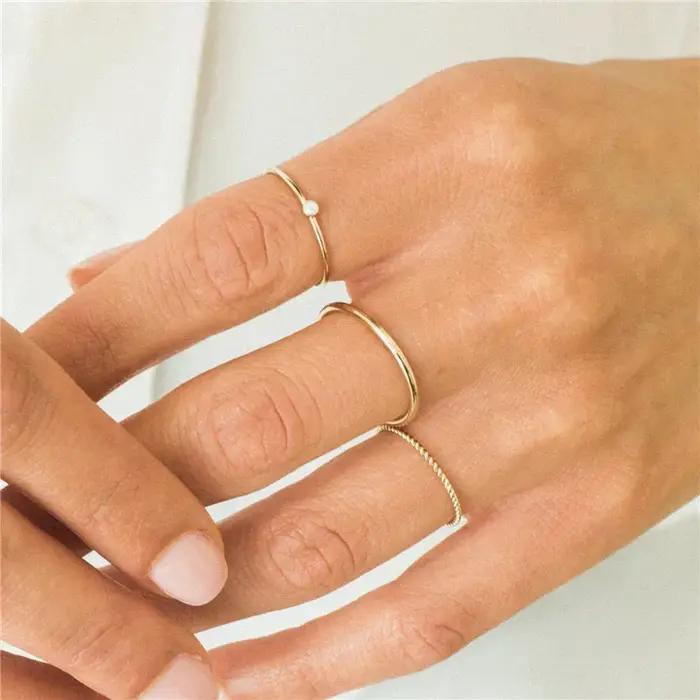 14K or rempli tressé empilable Bague minimalisme bijoux Anillos Mujer bohème