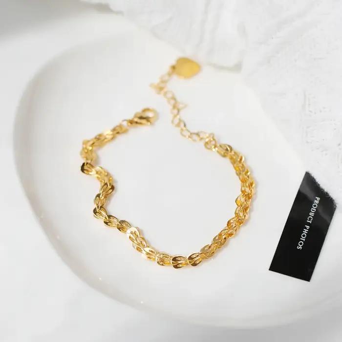 Bracelet Long Festonné Simple en Or 18 Carats Personnalisé à la Main Pour Femmes Occasions Spéciales Mariages Fêtes Cadeaux Chic