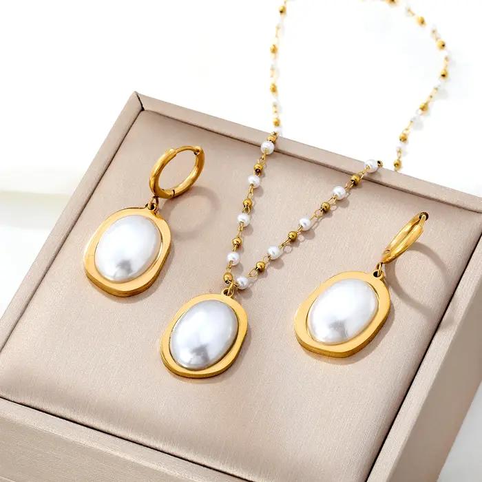 ASONSTEEL luxe Imitation perle pendentif collier boucles d'oreilles ensembles de bijoux en acier inoxydable pour les