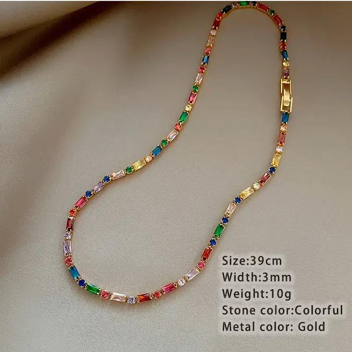 Ensemble de bijoux pour femmes en zircone coloré, colliers ras du cou, bracelets dorés, cadeau de luxe pour occasions spéciales