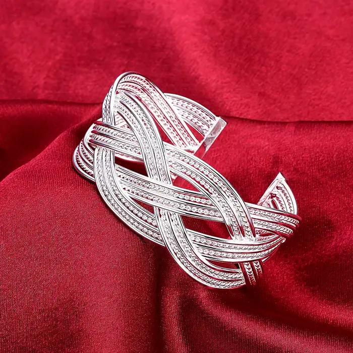 Ensemble de bijoux en argent sterling 925 pour femme, comprenant des bagues, des bracelets et un bracelet large tressé réglable, idéal pour les fêtes et comme cadeau tendance