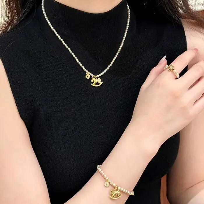 Ensemble de bijoux de noël, chaîne de perles, couleur or, pendentif Trojans, collier pour femmes, bijoux tendance, accessoires élégants, cadeau
