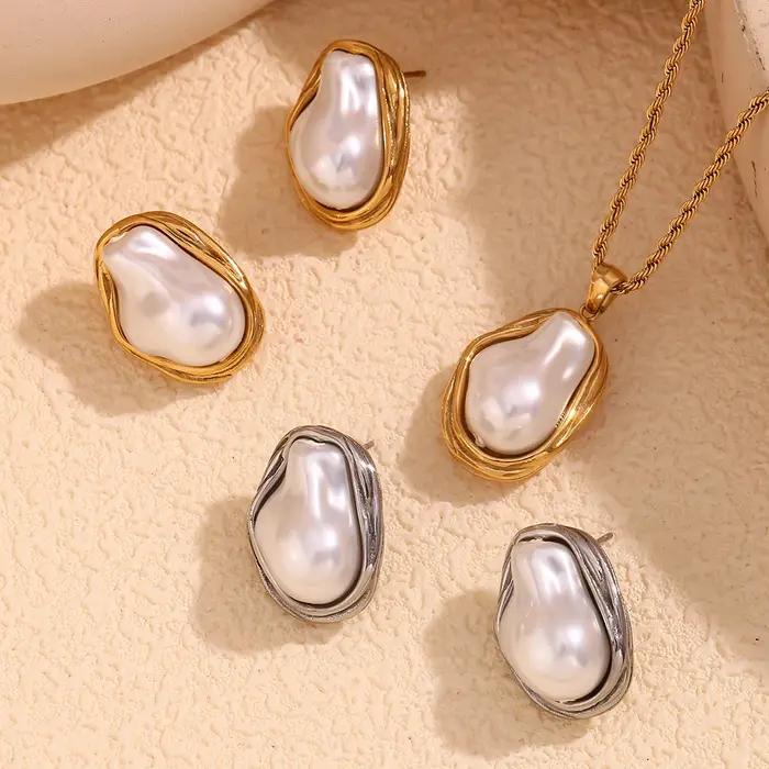 Collier de boucles d'oreilles E.B.belle avec motifs de perles géométriques plaqué or 18 carats pour femmes occasions spéciales