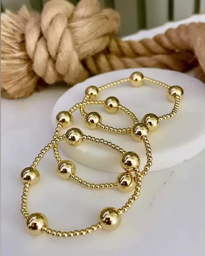CCGOOD Bracelet plaqué or 18 carats pour femme, résistant au ternissement, hypoallergénique, avec perles en forme de boule, bijou fantaisie, cadeau