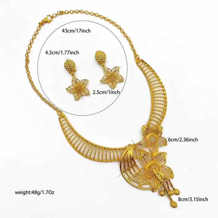 Ensemble de bijoux pour femmes collier et boucles d'oreilles doré 24K bijoux de mariage africain traditionnel à offrir pour des occasions spéciales