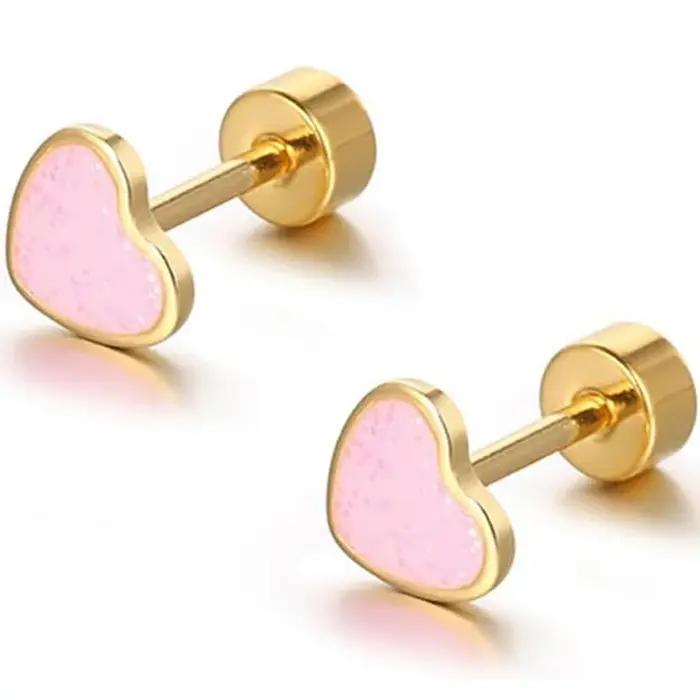 Boucles d'oreilles coeur amour en titane pour femmes filles plaqué or 14 carats hypoallergénique mignon Cartilage Tragus vis arrière oreille post-sensible