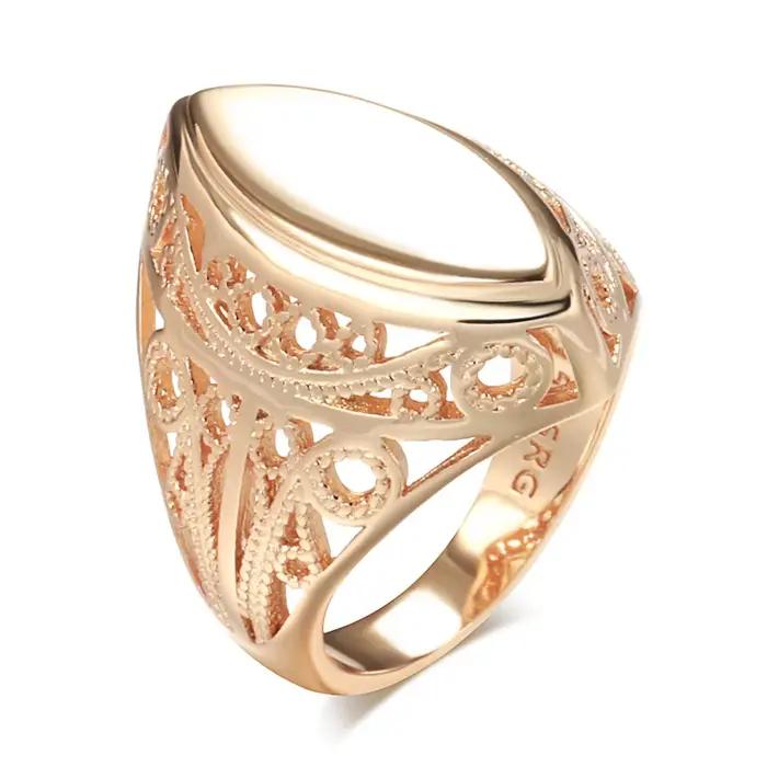 Kinel nouveau Design 585 or Rose brillant anneaux cadeau de noël mode losange fleur creuse femmes bijoux ethnique bague de mariage