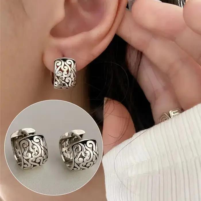 Boucles d'oreilles gothiques en argent Sterling 925 pour femmes, Texture fleur, tendance, Simple, ré