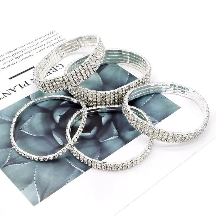 Bracelet de cheville de Tennis en strass pour femmes, chaîne élastique multicouche en cristal sur la jambe, bijoux de plage d'été