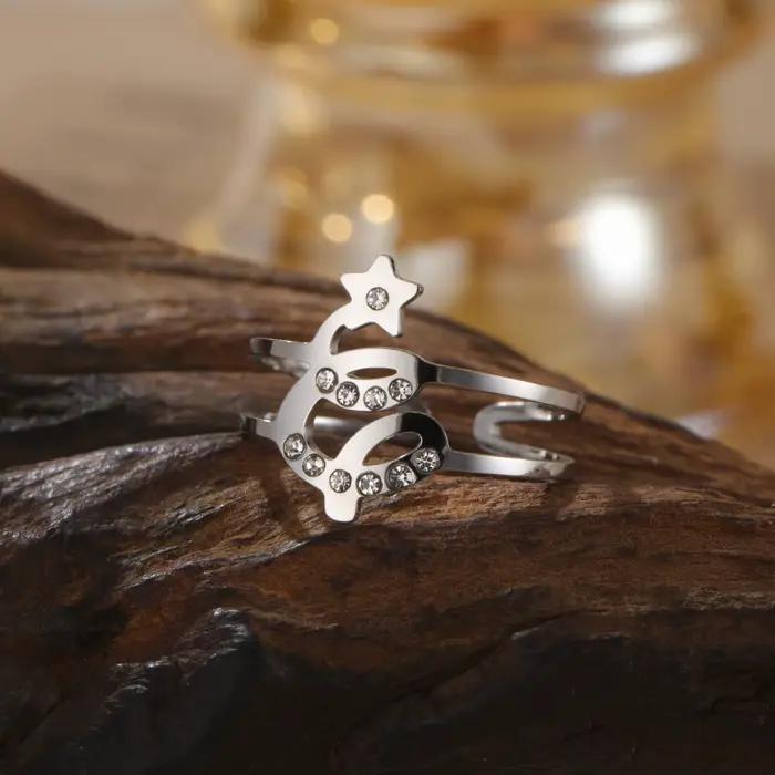 Bague Arbre de Noël en Acier Inoxydable Plaquée Or 18 Carats Pour Femme Occasions Spéciales Cadeau Anniversaire Mariage Anniversaire