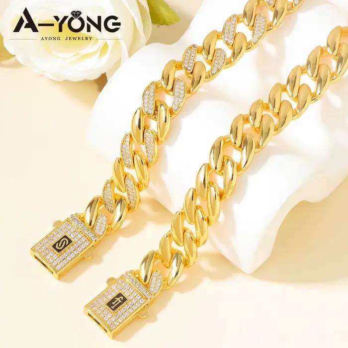 Bracelet Hip Hop de Luxe Dubaï Plaqué Or 21 carats Zirconium Italien Bracelets Cubains Tendance Bijoux Punk pour Femmes Arabes Événements et Fêtes