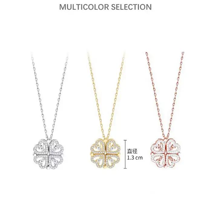 Collier avec pendentif trèfle à quatre feuilles en forme de cœur