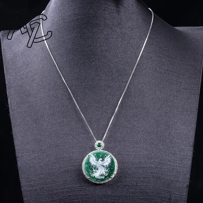 Collier en argent S925 avec pendentif en jadeite sculpté en forme de phénix