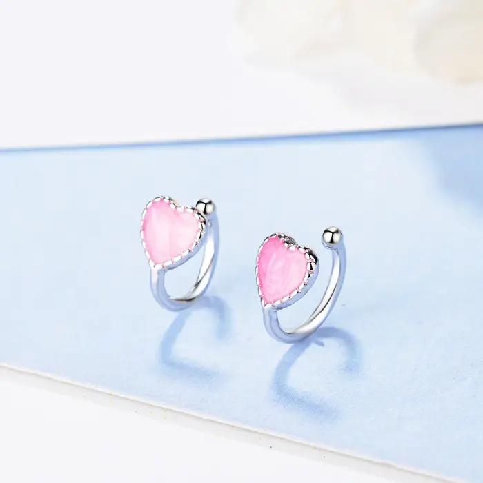 Boucle d'oreille clip coeur en argent 925 pour enfants