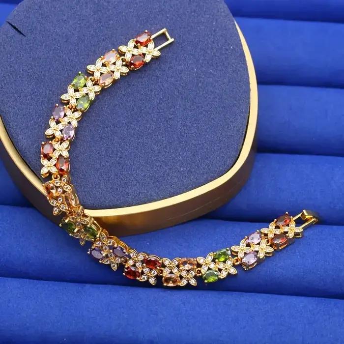 Bracelet tennis élégant zircone synthétique multicolore plaqué or 18 carats pour femmes occasion quotidienne cadeau spécial