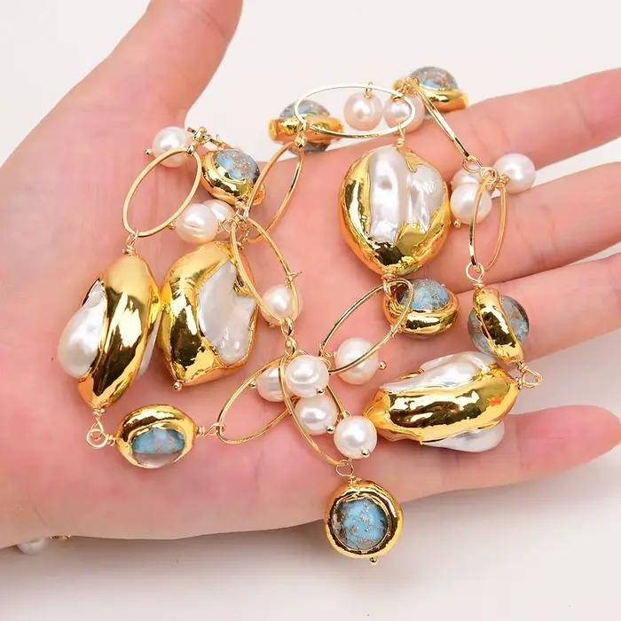 G-G Culture D'eau Douce Blanc Keshi Perle Baroque Dent Mabe Perle Bleu Verre De Murano Collier Fait À La Main Dame Cadeaux De ix