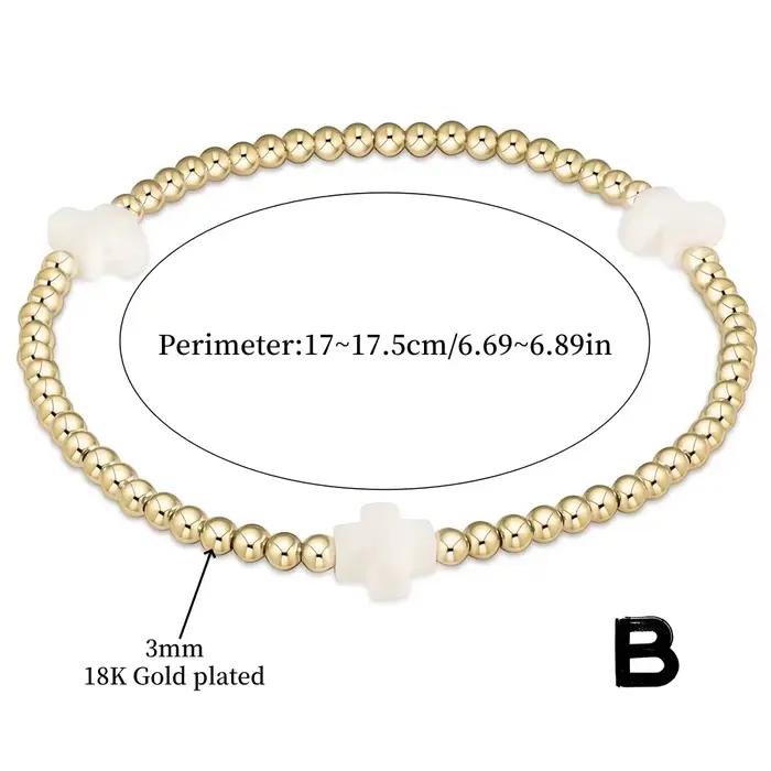 Bracelet Croix Chrétienne pour Femme, Plaqué Or 18K, Perles Empilables, Coquillages, Perles de Cultu