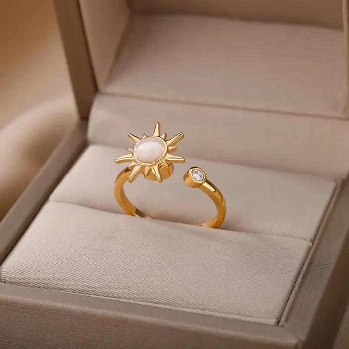 Bague Anti-Stress En Acier Inoxydable Plaquée Or Avec Pierres Incrustées Zirconium Blanc Et Noir Mode Pour Femmes Occasions Spéciales