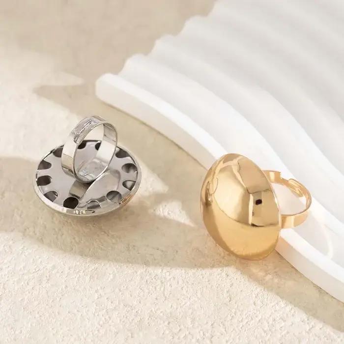 Bague en forme de boule ronde brillante en métal exagéré pour femmes et hommes