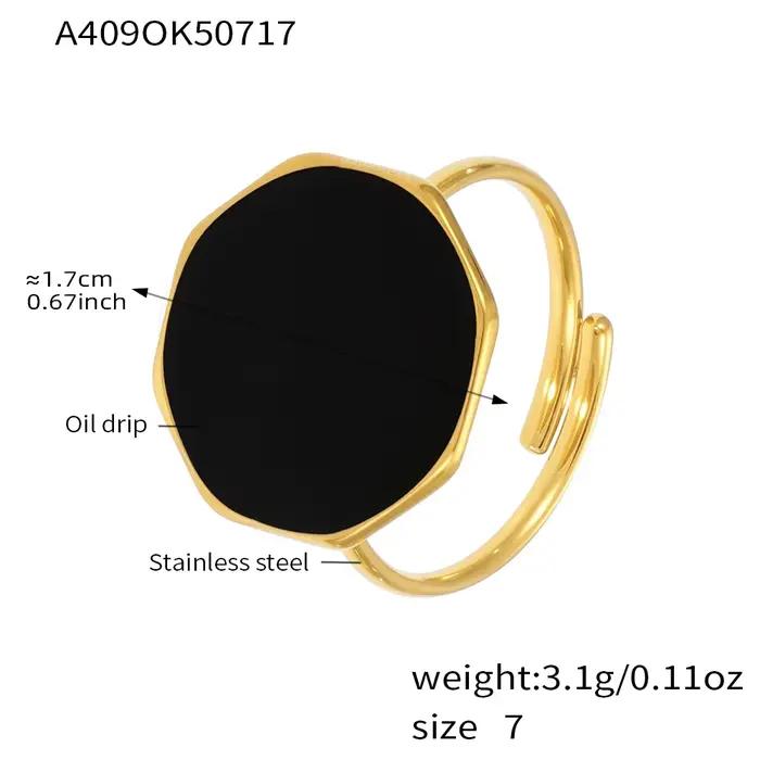 Bague ronde en émail noir blanc et bleu pour femmes, Style gothique, bague en acier inoxydable plaqu