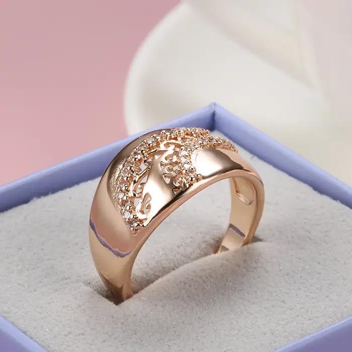 Anneau en plaqué or rose serti de zircon naturel pour femmes occasions spéciales mariage anniversaire soirée elegance classic moderne