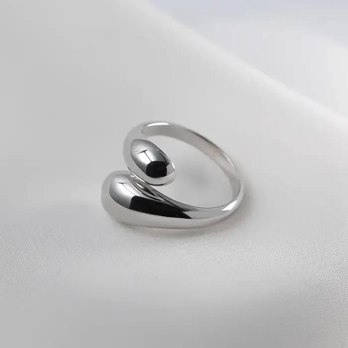 Bagues en argent Sterling 925 pour femmes, goutte d'eau lisse, anneau ouvert en or 18 carats, bagues