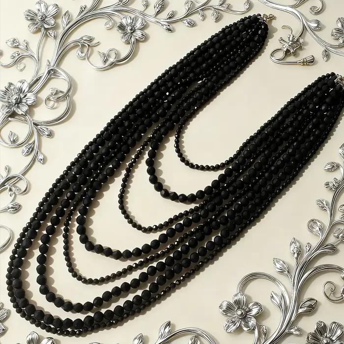 Collier multi-couches style bohème noir perlé pour femme