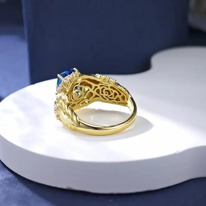 Bague de fiançailles féminine en saphir artificiel bleu 3 carats AG925