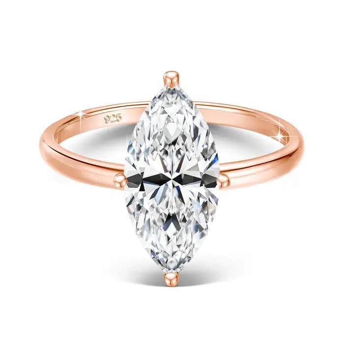 GRA 2/3CT Moissanite bague de fiançailles pour femmes homme Marquise coupe VVS1 925 argent scintillant diamant bijoux pour cadeaux de mariage