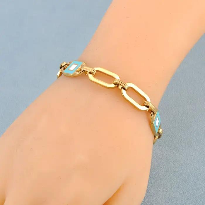 JeeMango – Bracelet à maillons en acier inoxydable pour femmes, bijoux à la mode avec texture métallique dorée, B26004