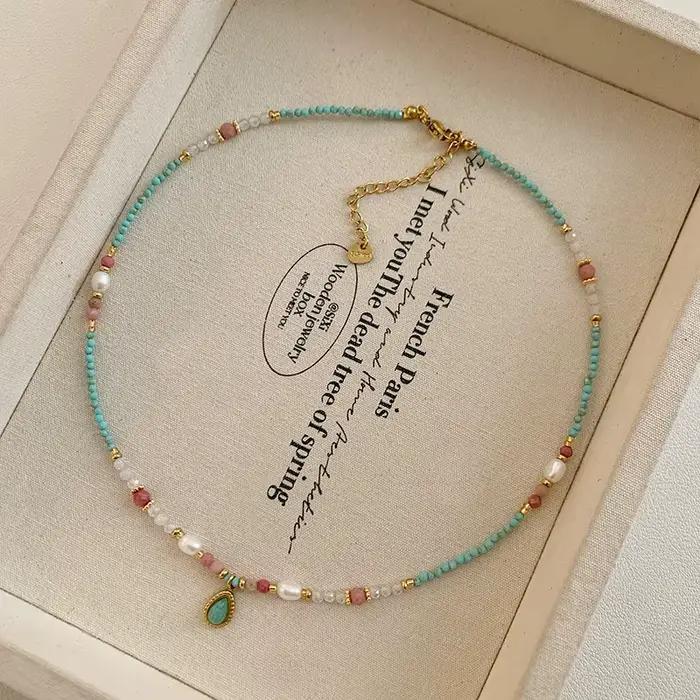 Chaîne de perles en pierre naturelle, pendentif gouttelette d'eau, bijoux à la mode pour femmes, acc